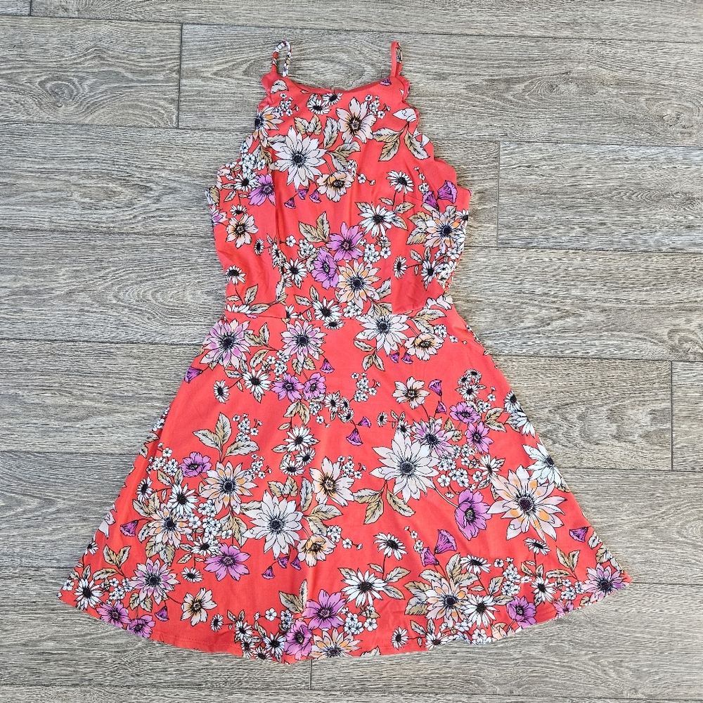 The General Good Coral Floral Print Sleeveless Mini Dress
